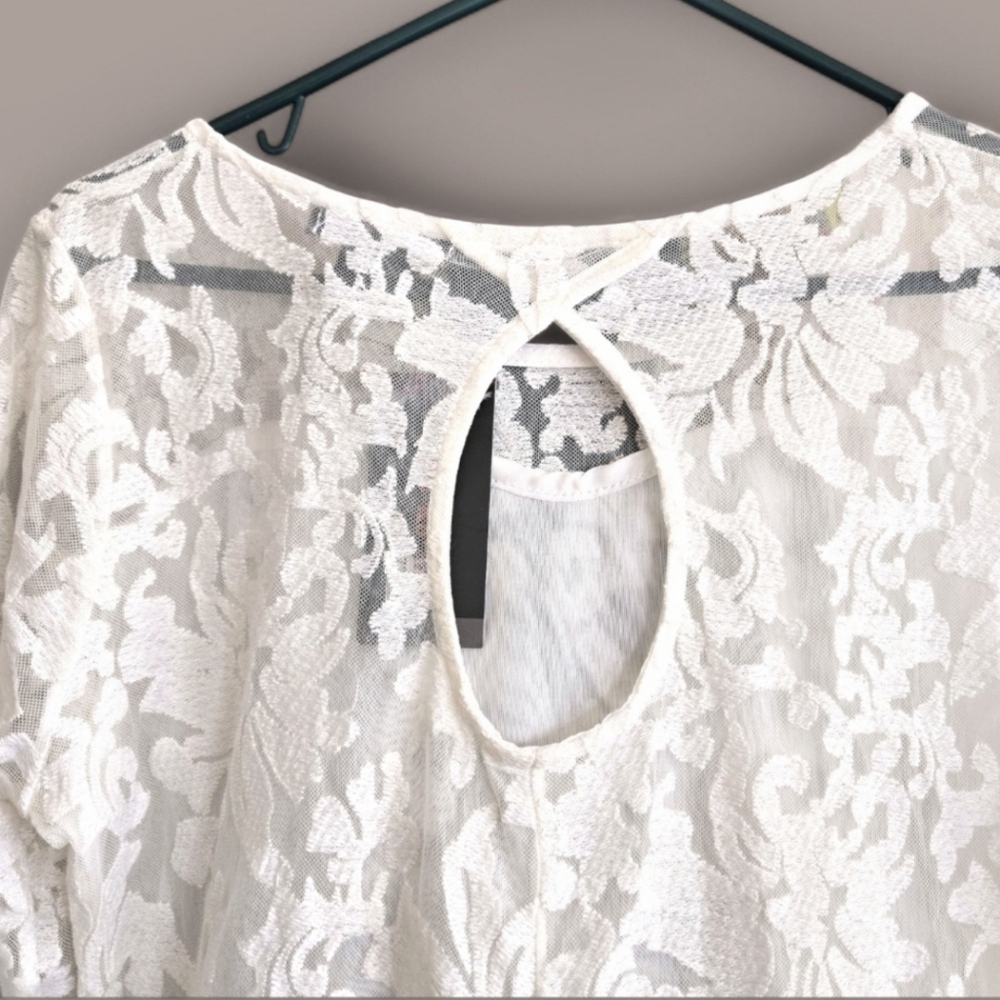 KoKo-Ailis White Lace Dress Midi Long Sleeve Keyhole Back 2X Party Wedding NWT - Picture 5 of 11